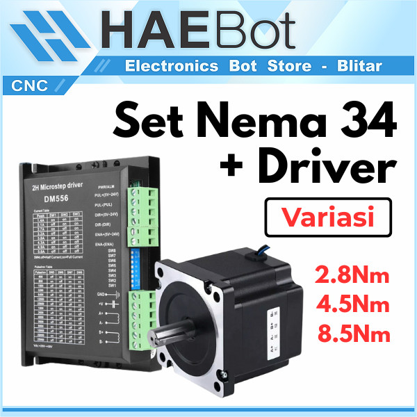 [HAEBOT] Set Motor Stepper Nema 34 + Driver 2.8Nm 4.5Nm 8.5Nm CNC Laser Router Plasma Milling Mesin 