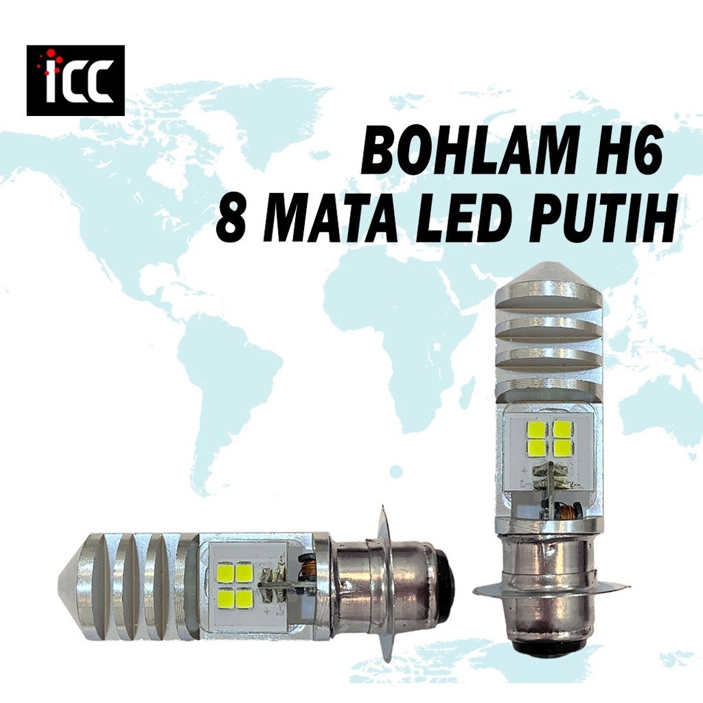 Bohlam LED H6 8 LED 2 sisi led ICC DC 12 Volt Lampu Utama Depan Motor Bebek Matic Mio Beat Vatio Jup