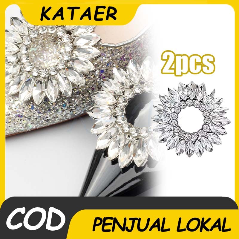 2pcs Aksesoris Sepatu Hiasan Sepatu Klip Heels Jepit Sepatu Wanita Logam dengan Permata Imitasi Eleg