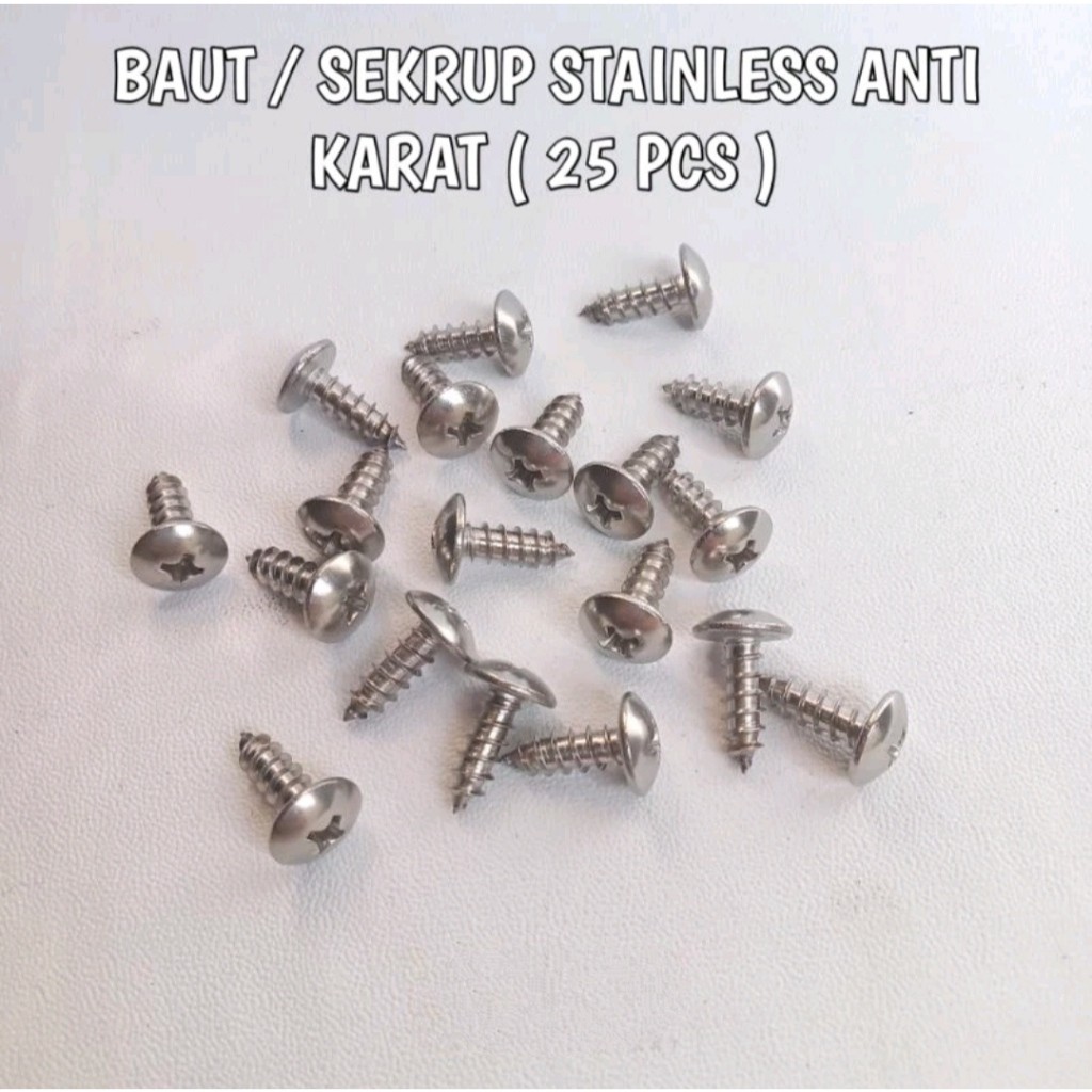 (25 pcs) Baut Skrup cacing Stainless Pab 8 x 1/2"