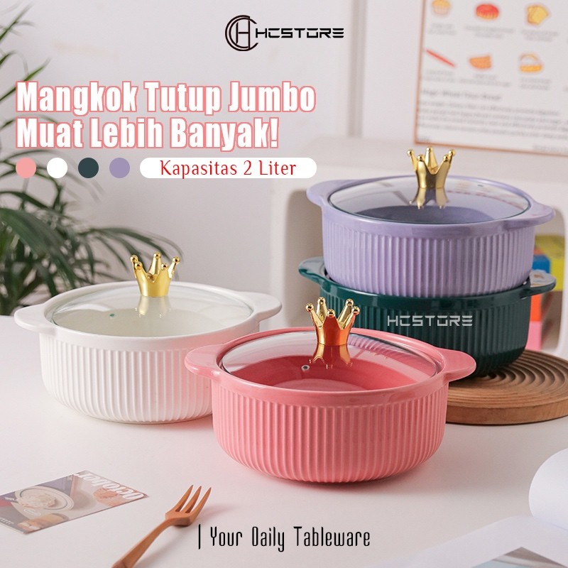 MAJAPUR  HCSTORE MANGKOK TUTUP WARNA BESAR JUMBO 2 LITER UKURAN 28cm DENGAN KUPING KIRI KANAN TAHAN 