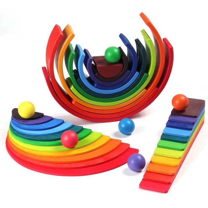 52pcs/Set Wooden Rainbow Stacking Block Rainbow Block Rainbow Stacker Mainan Edukasi Mainan