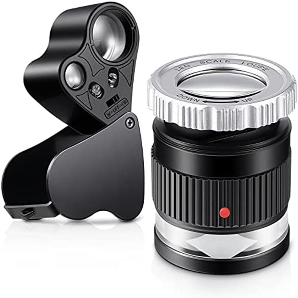 Hot Trend-2Pcs Loupe Magnifier,30X 60X Illuminated Loupe Magnifier With LED Light Magnifying Glass E