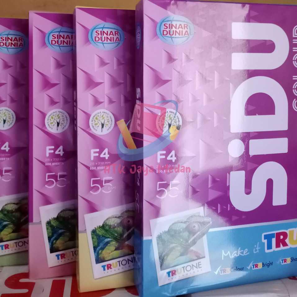[10 Lembar] Kertas Hvs Warna Lengkap Sidu Ukuran F4 Panjang 55 Gram