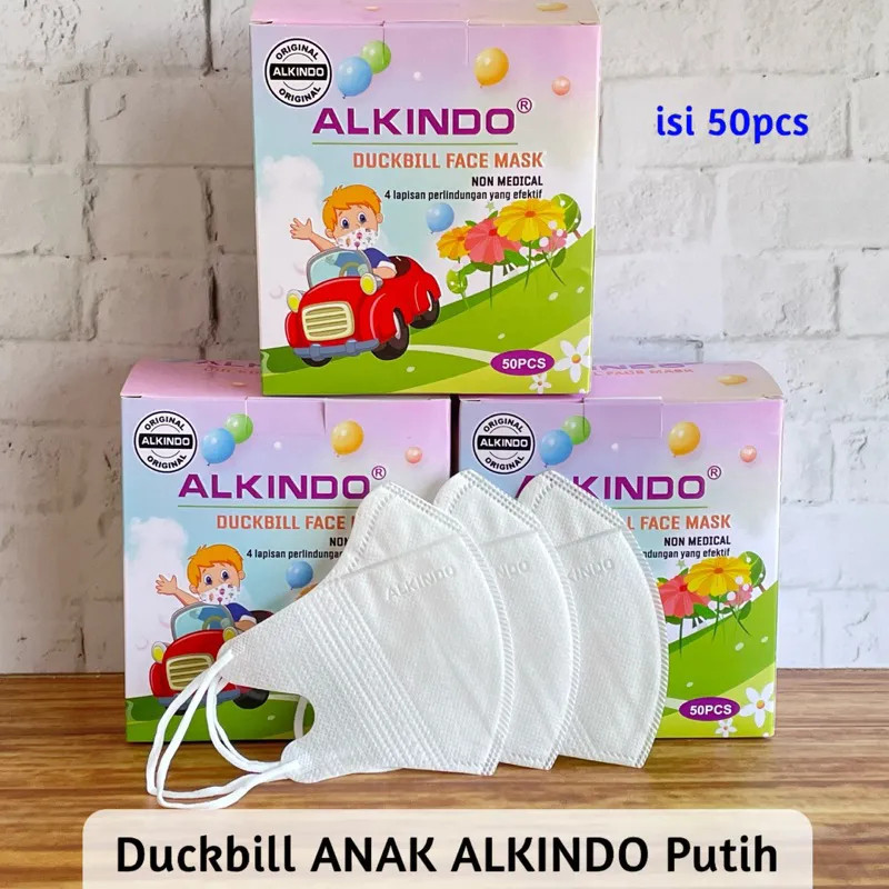 Masker Duckbill Anak Alkindo 4Ply 1Box Isi 50Pcs Masker Duckbill Polos Masker Medis Anak Sekolah Ana