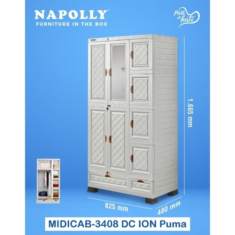 (KHUSUS BOGOR) LEMARI PAKAIAN PLASTIK NAPOLLY MIDICAB 3408 3PINTU