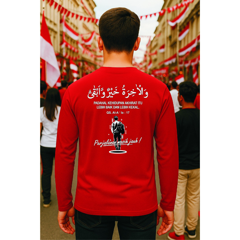 Xv Kaos Lengan Panjang Wanita Pria Dakwah Islam Santri Santriwati Bahasa Arab Perjalanan Masih Jauh 
