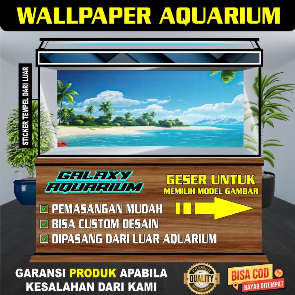 STICKER AQUARIUM, AQUASCAPE,STIKER KACA AQUARIUM,BACKGROUND AQUARIUM TEMA PEMANDANGAN PANTAI