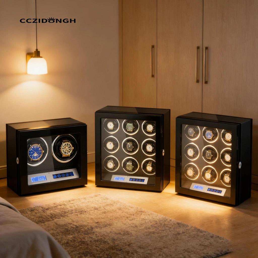 CCZIDONGH High quality  Japan motor led watch winder wooden gyro watch winder security safe box watc
