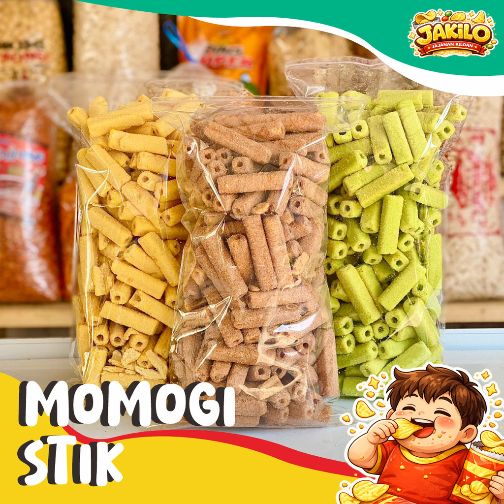 Momogi Stik Kiloan 1kg 500gr Momogi Curah Rasa Coklat Pandan Jagung Manis - JAKILO Jajanan Kiloan