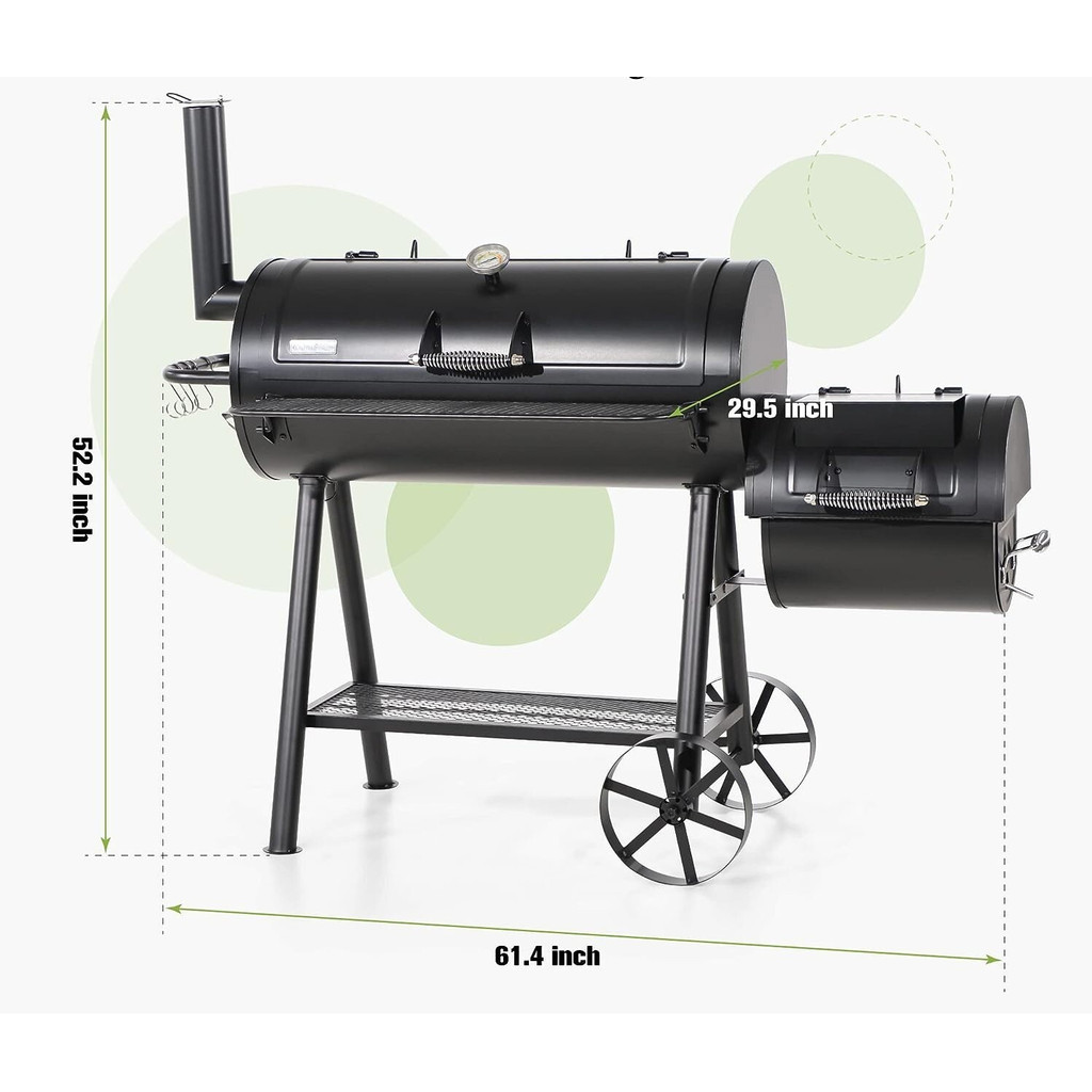 Outdoor BBQ Grill Heavy Duty Charcoal Smoker Grills Extra Large w/ Offset Smoker