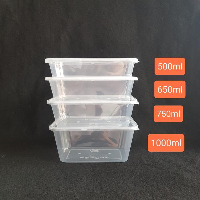 25pcs Thinwall Rectangle HIBA 500ml 650ml 750ml 1000ml +Tutup Bening / Kotak Makan Plastik Persegi P