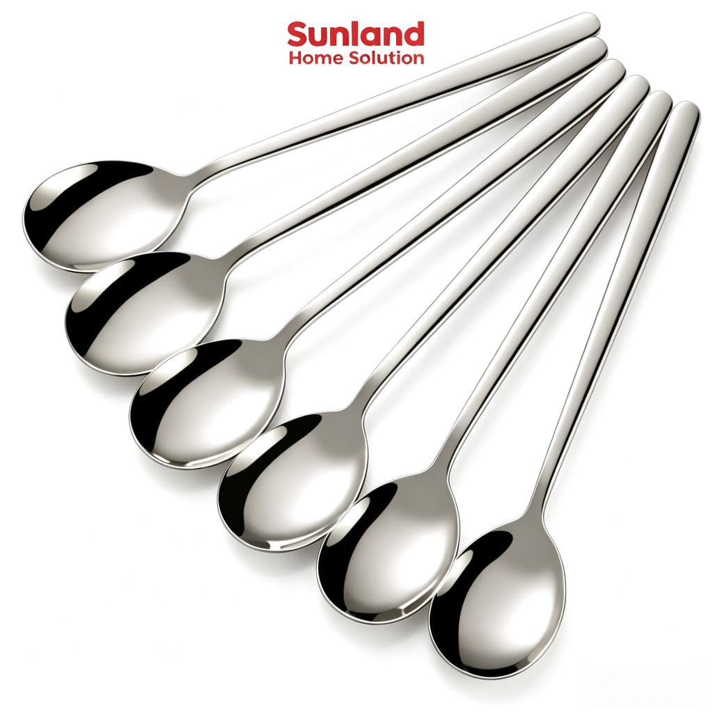 Sunland Home Solution - Set 6 Sendok Makan Stainless Steel Gagang Panjang Anti Karat Kilap Peralatan