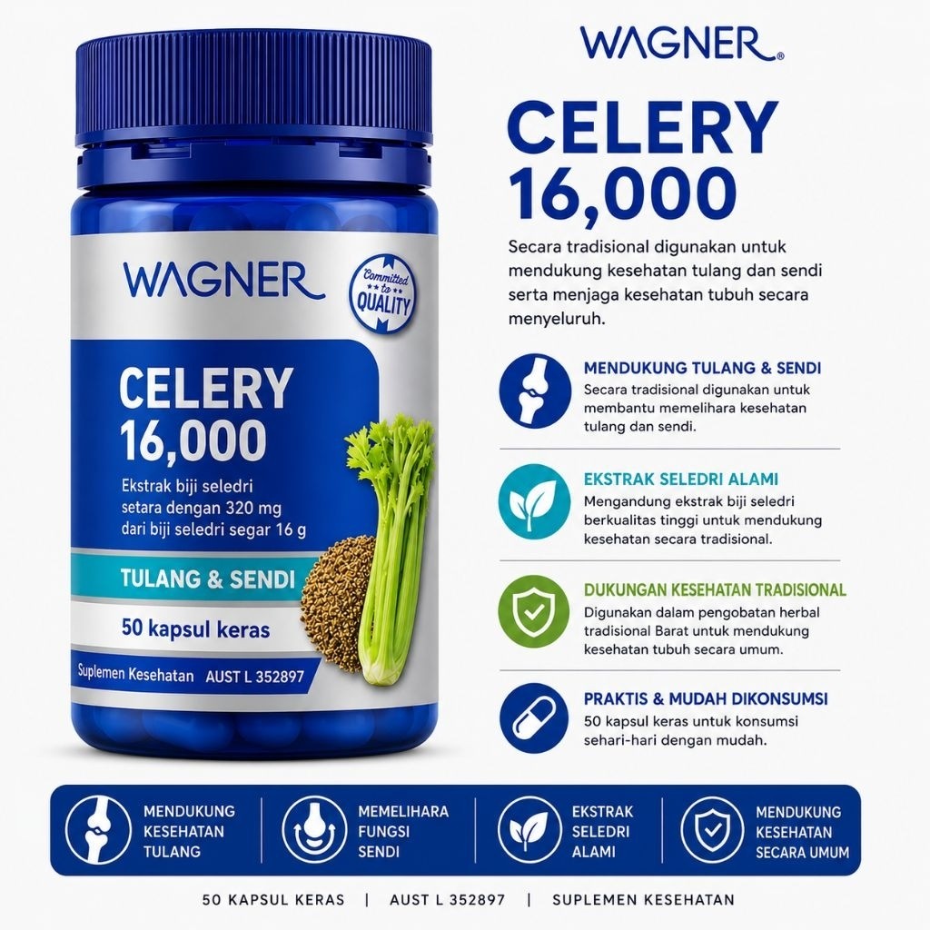 Wagner Celery 16000 50 Kapsul Original Australia | Celery Seed Extract Premium - Ekstrak Biji Seledr