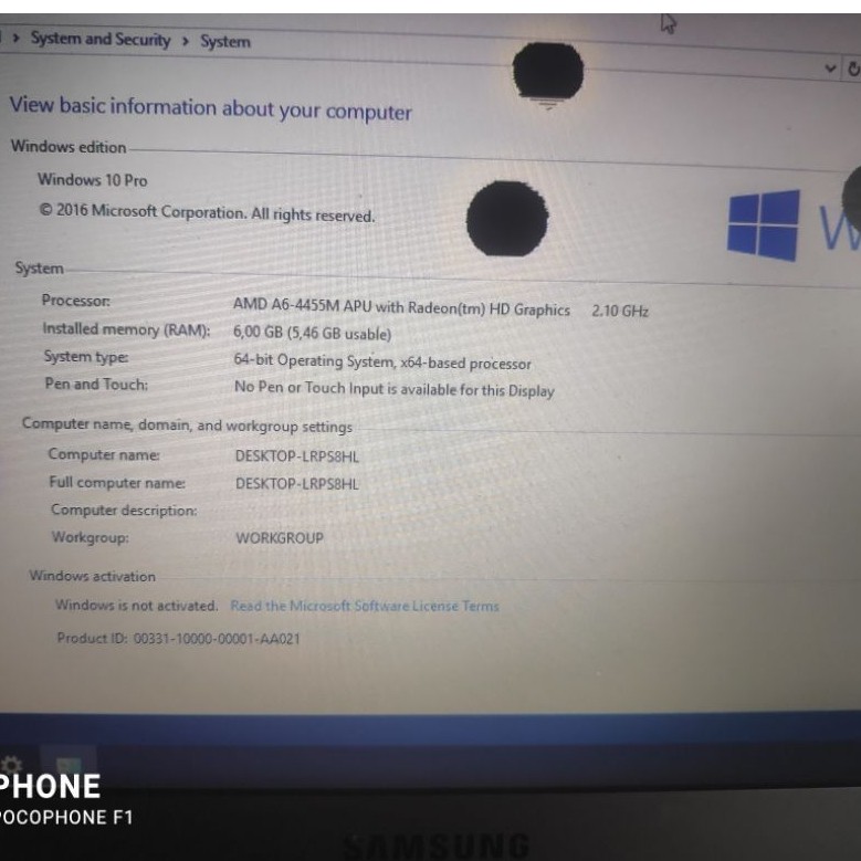 laptop samsung AMD A6-4455M vga Amd Radeon HD 7500G ram 6gb Hdd 500Gb.