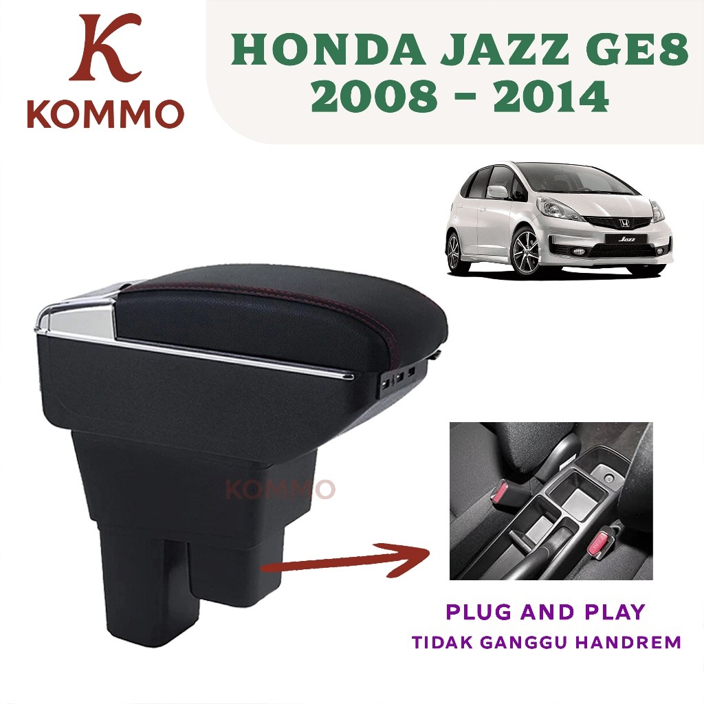 KOMMO ARMREST Sandaran Tangan Arm Rest Mobil Honda Jazz GE8 2008-2014 + USB Port Charger