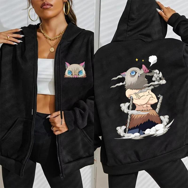 Jaket hoodie anime Hashibira Inosuke Print Zipper demon slayer