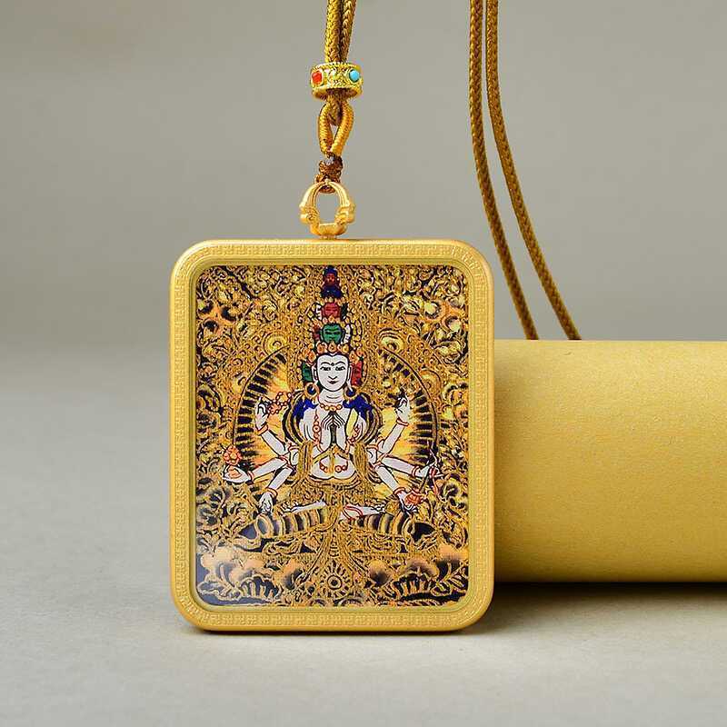 Twelve Zodiac Pendant Tibetan Black Gold Thangka Buddha Amulet Necklace