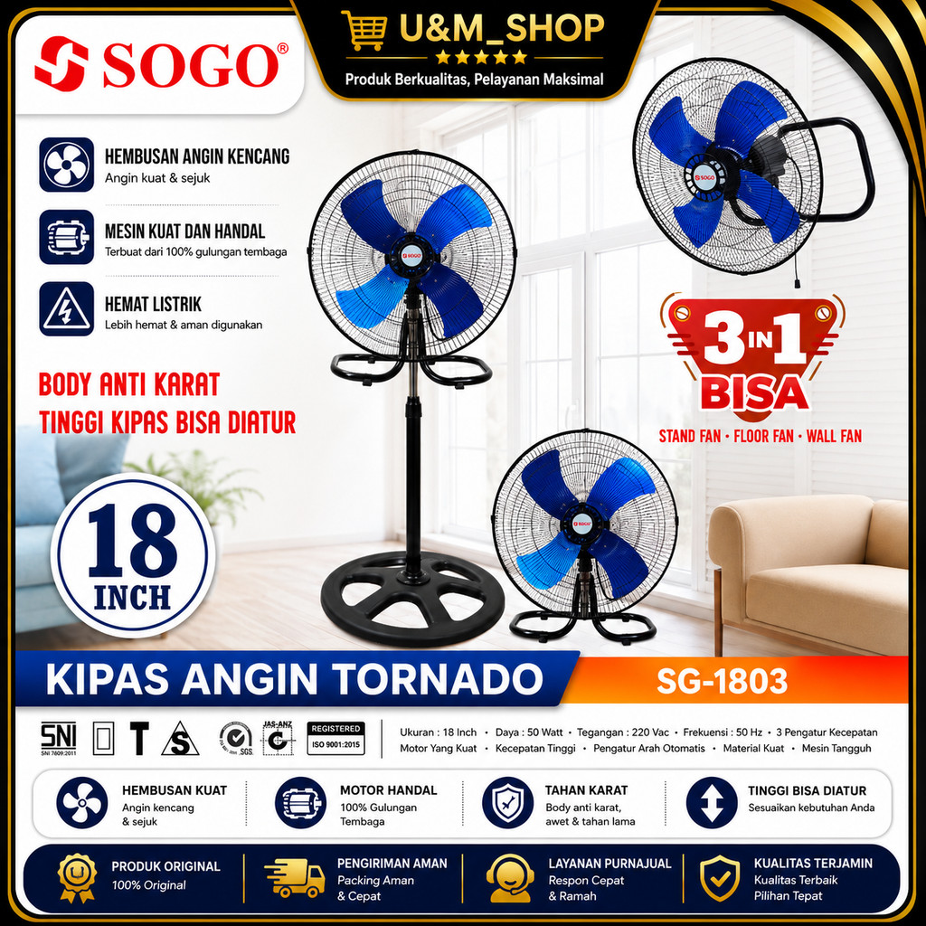 Kipas angin besi tornado Sogo 3in1 18inch (SG-1803) kipas angin sogo 18 inch kipas tornado sogo 18 i