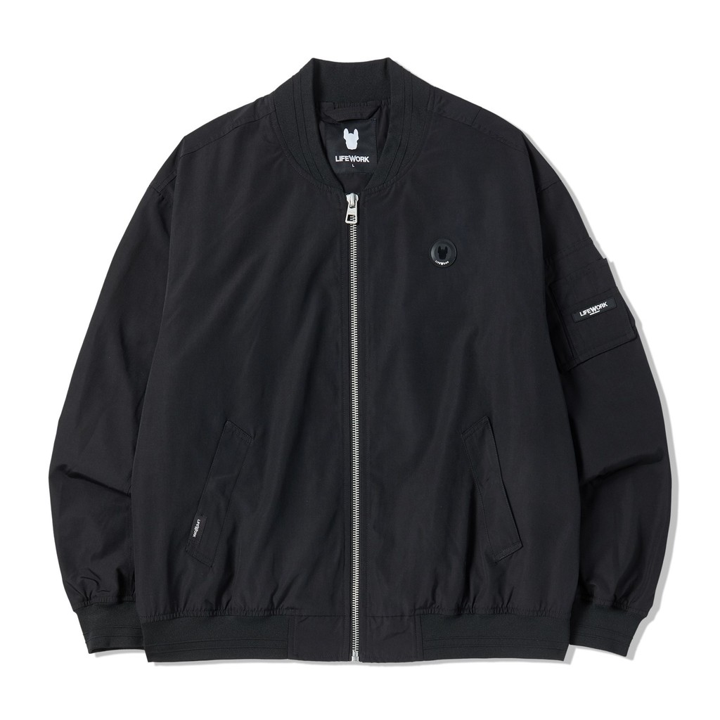 LIFEWORK - Minimalist Wappen Ma-1 Bomber Jacket - Man Black - Jaket Luar Pria Warna Hitam