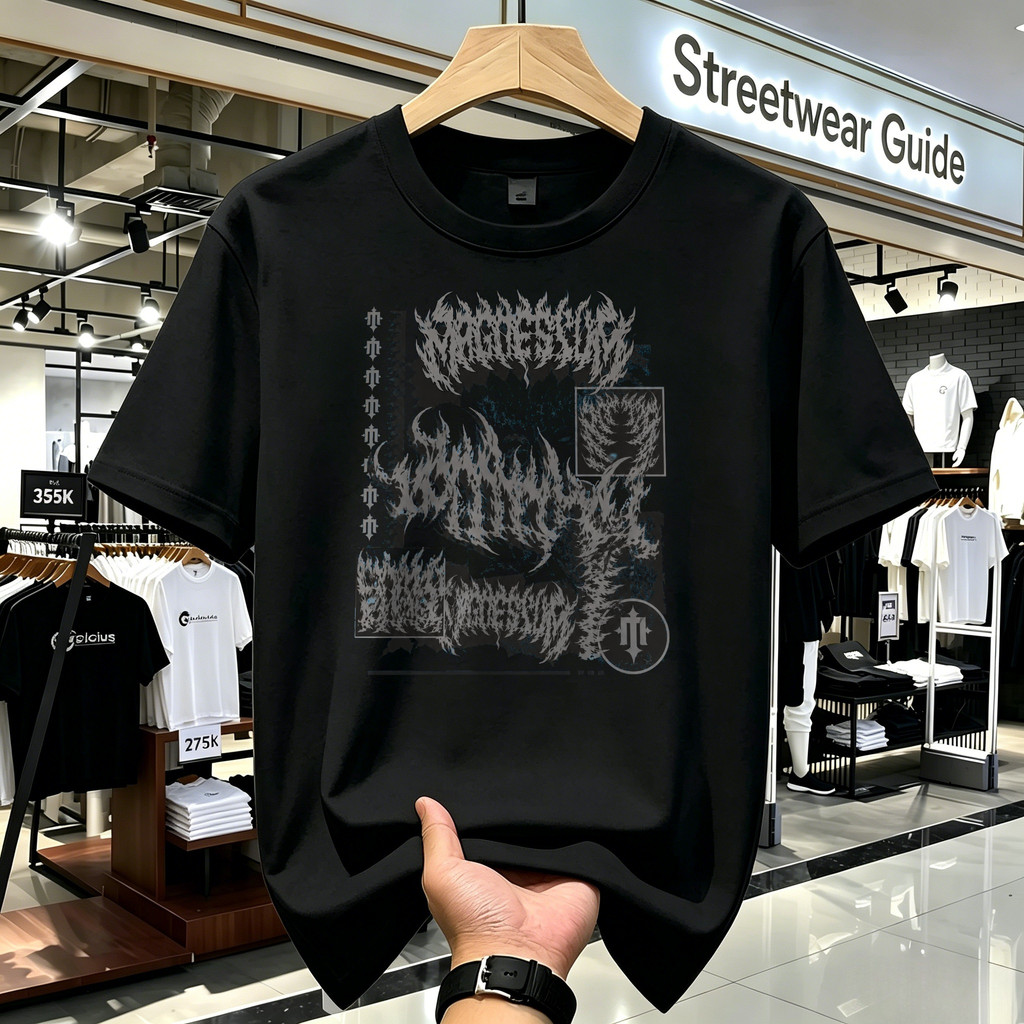 Kaos Lengan Panjang Unisex Hitam Motif Gothic Metal Streetwear