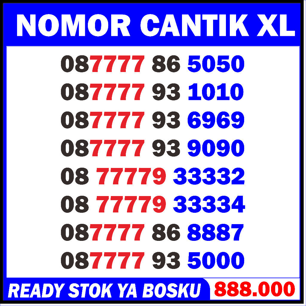 Nomor Cantik XL 7777 3333 XL 9090 1010 Kartu Perdana Nomer Cantik XL 4g 5g 5000 8887 6969 5050 33332
