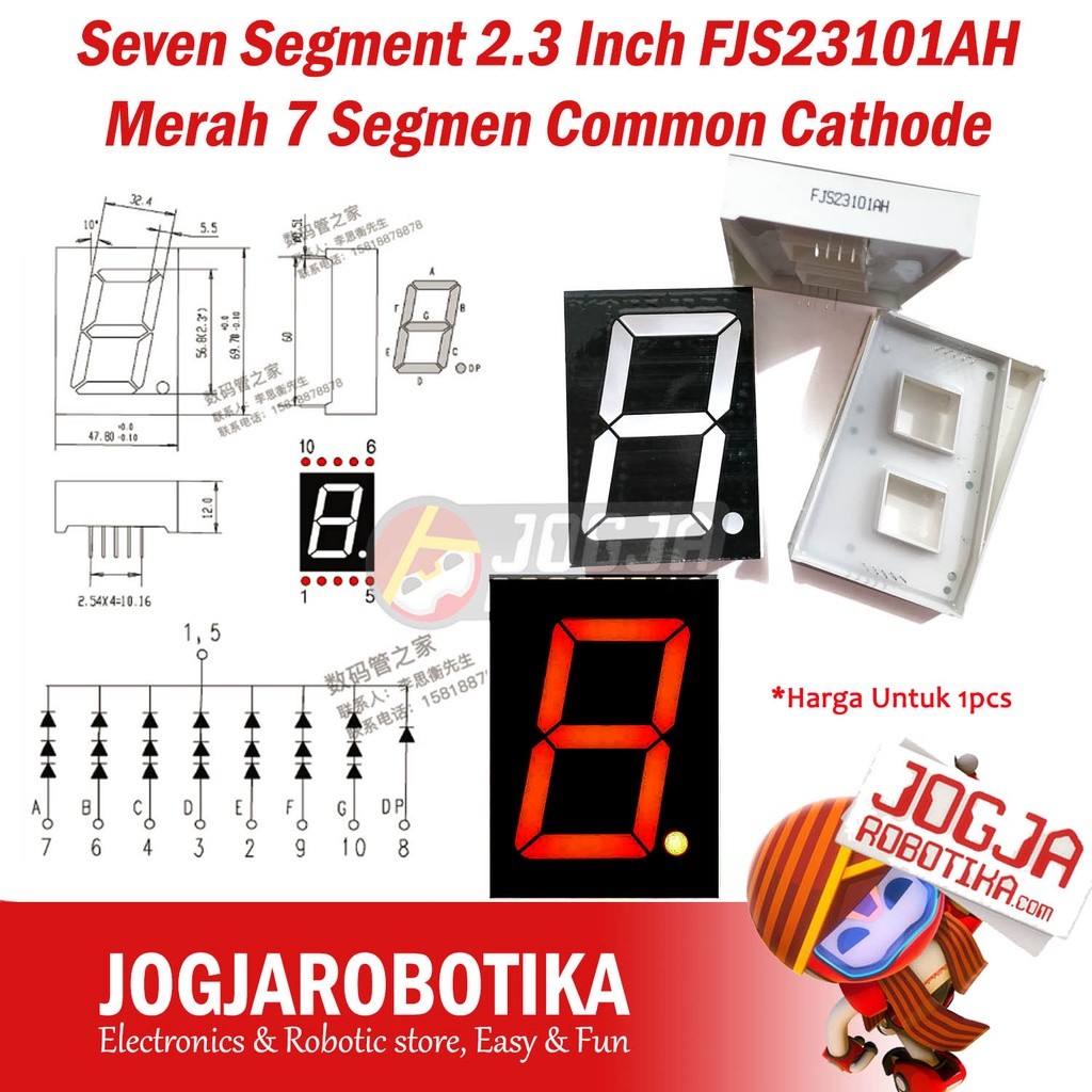 Seven Segment 2.3 Inch FJS23101AH Merah 7 Segmen Common Cathode