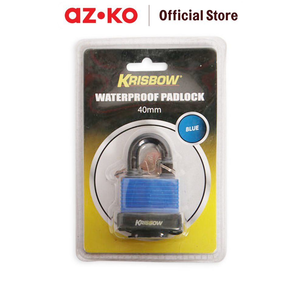 AZKO Krisbow Gembok Tahan Air Short Beam 40 mm - Biru Padlock Aman Kunci Pengaman Lock Manual Pengun
