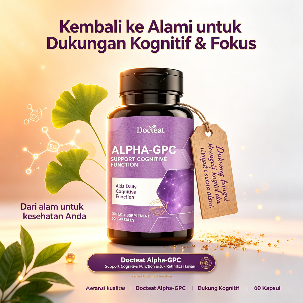 Docteat Alpha-GPC 60 Kapsul Suplemen Herbal Mendukung Fungsi Kognitif dan Memori Pria Dewasa Wanita 