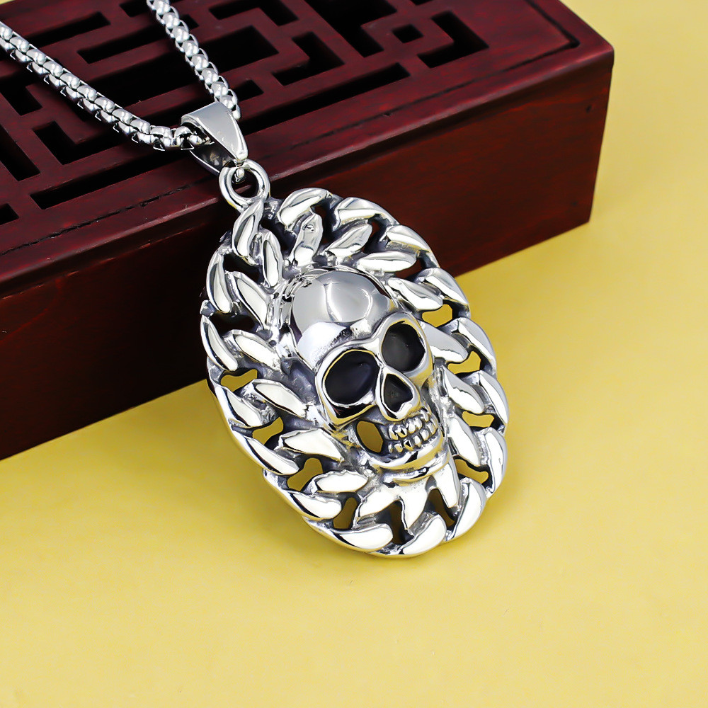 Perhiasan Rusia titanium baja tengkorak liontin kalung pria stainless steel liontin kepala hantu