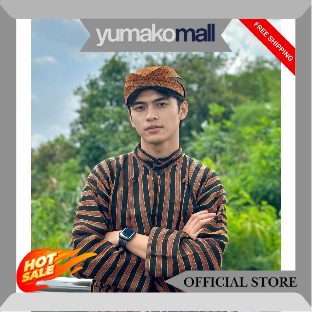 Baju Surjan Lurik Pria Dewasa Premium - Bonus Blangkon Solo / Jogja GS