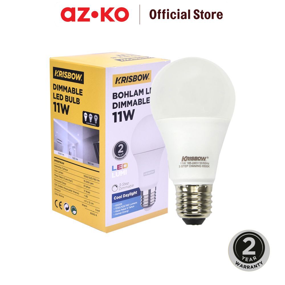 AZKO Krisbow Lumi Bohlam LED 3 Step Dimmable 11 Watt 1050 Lumen Cool Daylight E27 - Putih Lampu Bulb