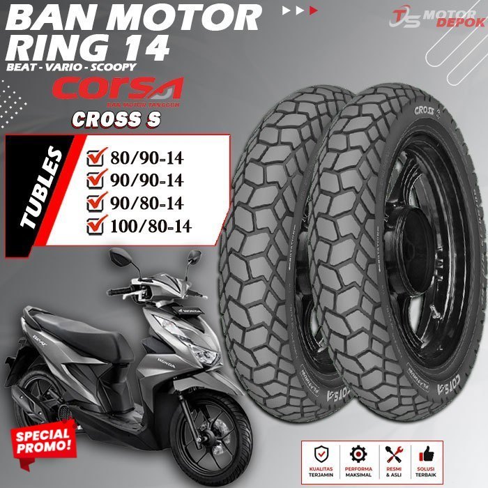 BAN MOTOR RING 14 TUBLES CORSA CROSS S BAN MOTOR TUBLESS BEAT VARIO SCOOPY RING 14 TUBELESS