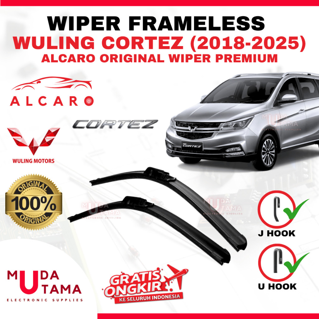 Wiper Frameless CORTEZ 2018 s/d 2025 Original Alcaro - Sapu Kaca Wuling CORTEZ - Wiper Wuling CORTEZ