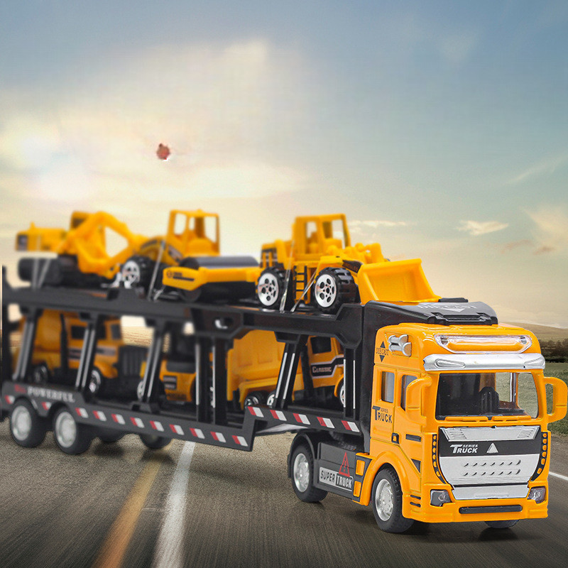 Mainan Anak Cowok Cratk Truk 1 Set / Pull Back Kendaraan Truk Kontainer Pengangkut Mobil Kecil Minan