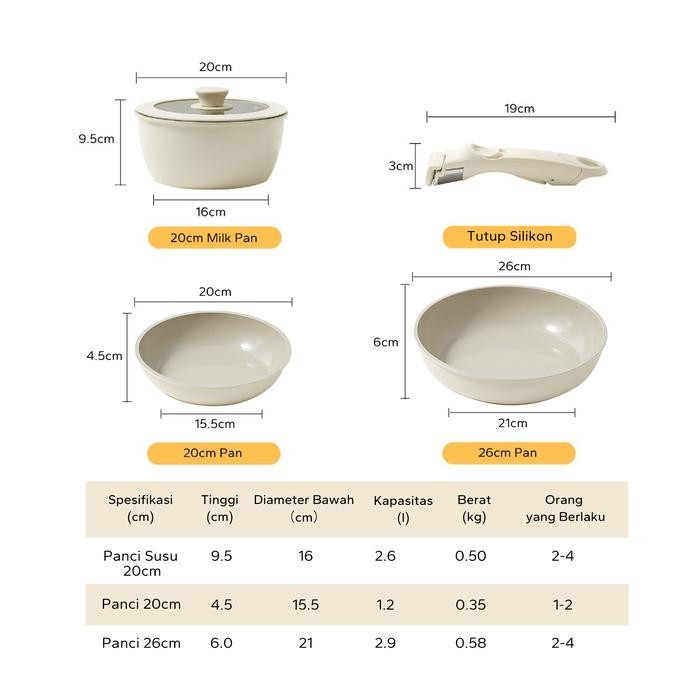 PROMO  Redchef Set Peralatan Masak Dapat Dilepas Pegangan Anti Lengket Keramik 5 Buah-Wajan Penggore