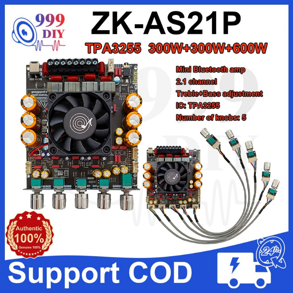 999DIY ZK-AS21P Mini Amp 2.1 Saluran Bluetooth TPA3255X2 Papan Amplifier Berkekuatan Tinggi 300W + 3