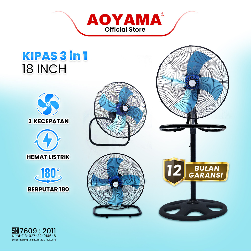 KIPAS ANGIN 3IN1 BESI AOYAMA 18"INCH 3IN1|KIPAS BESI | KIPAS KUAT | KIPAS DINDING | KIPAS MEJA |KIPA