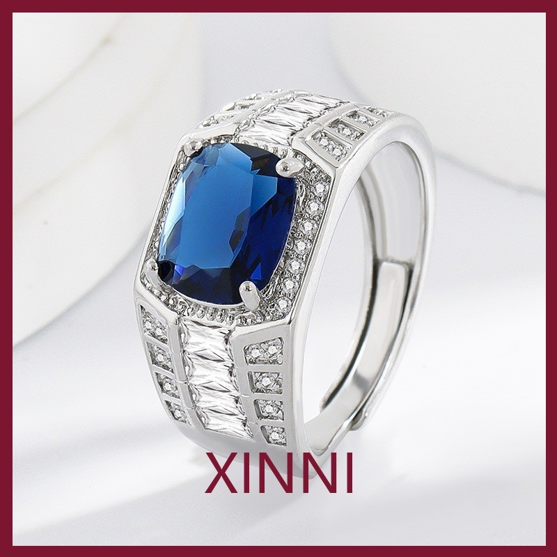 XINNI Cincin Topaz Imitasi Alami Baru untuk Pria, Berlapis Perak dengan Batu Permata Emerald