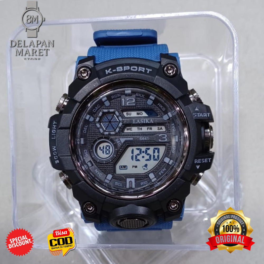 DELMART Jam Tangan Digital Pria Wanita LASIKA DM33641 K-Sport Dual Time Waterproof Original- Fitur A