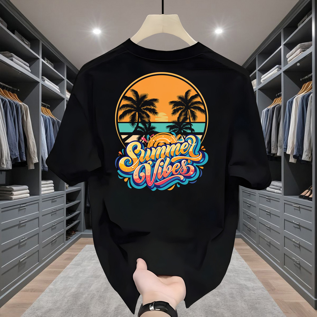 Kaos Distro Keren Summer Vibes | Kaos Oversize Unisex | Kaos Pantai Kekinian | Streetwear PriaWanita