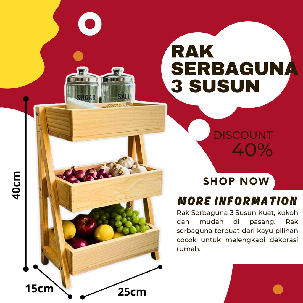Rak bumbu dapur | rak serbaguna | rak portable | rak susun | rak susun 3 | rak kayu | rak estetik | 