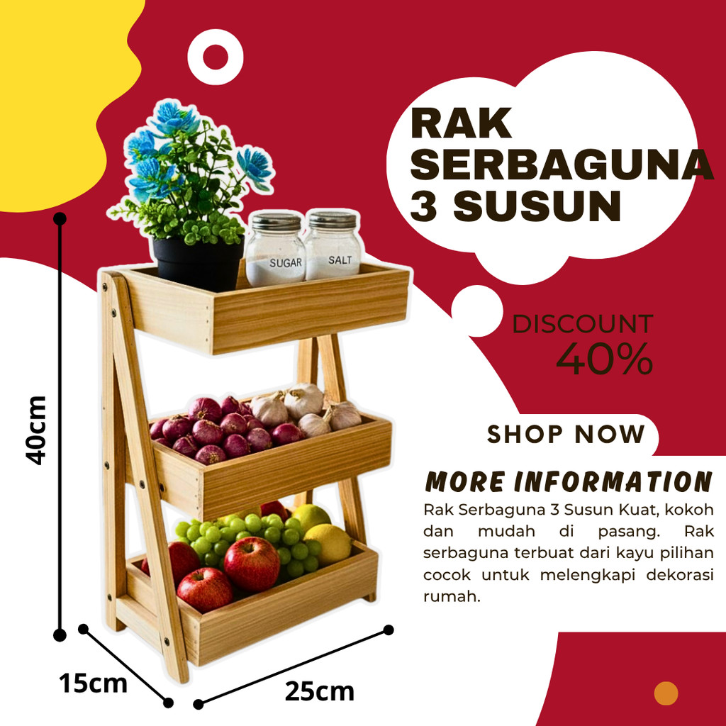 Rak Bawang Susun KAYU JATI Gratis Stiker Tempat Telur Bumbu Dapur Unik Aesthetic Kualitas Premium