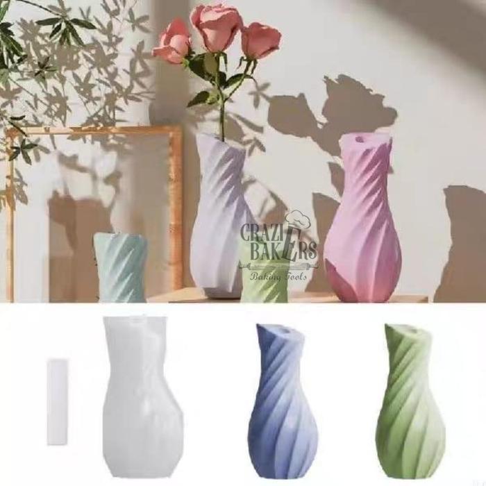 Cetakan Silikon Resin Vase Flower Pot Fine Obligue Mouth Striped Vas Pot Bunga 2 Buah Ukuran 7.76 x 