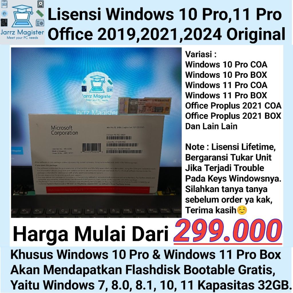 Lisensi Key Windows 10 Pro COA BOX | Resmi Original Fisik