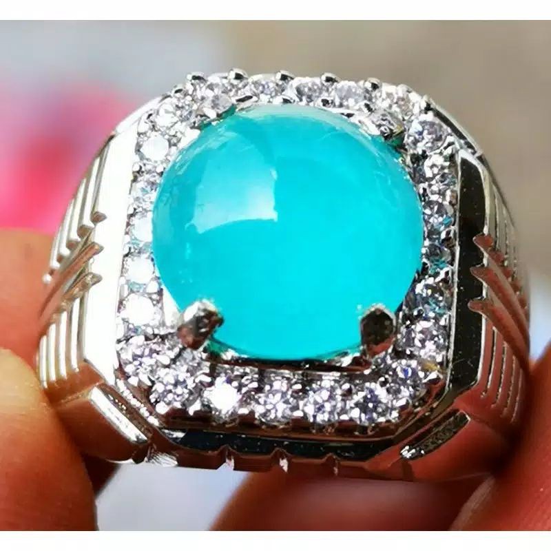 CINCIN BATU BACAN ASLI NATURAL IKAT PERAK 926 MEWAH DAN ELEGANT
