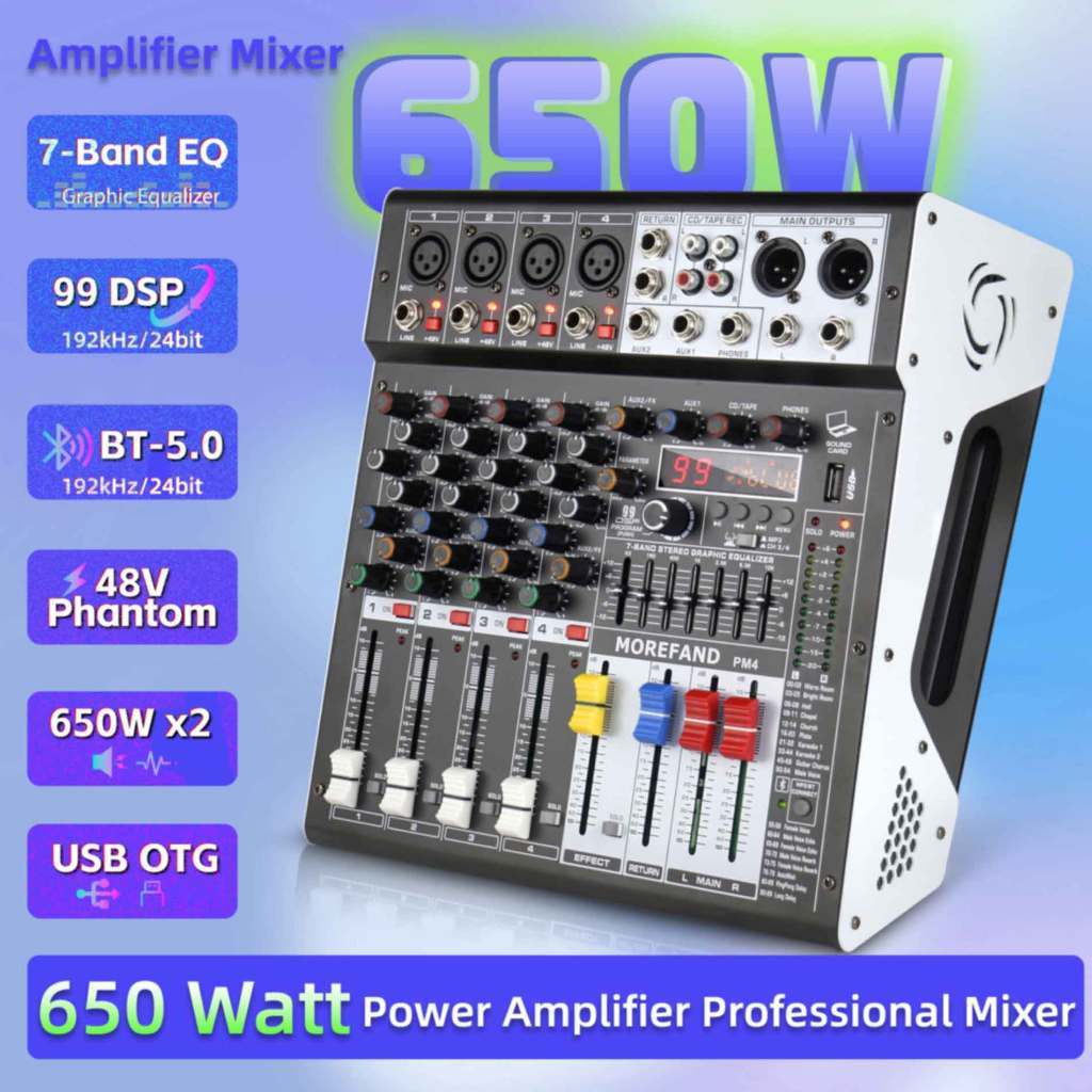 Professional PM4 Mixer Audio Full-function mixer 4 Channel Mixer 99DSP Supporting Bluetooth/MP3/USB