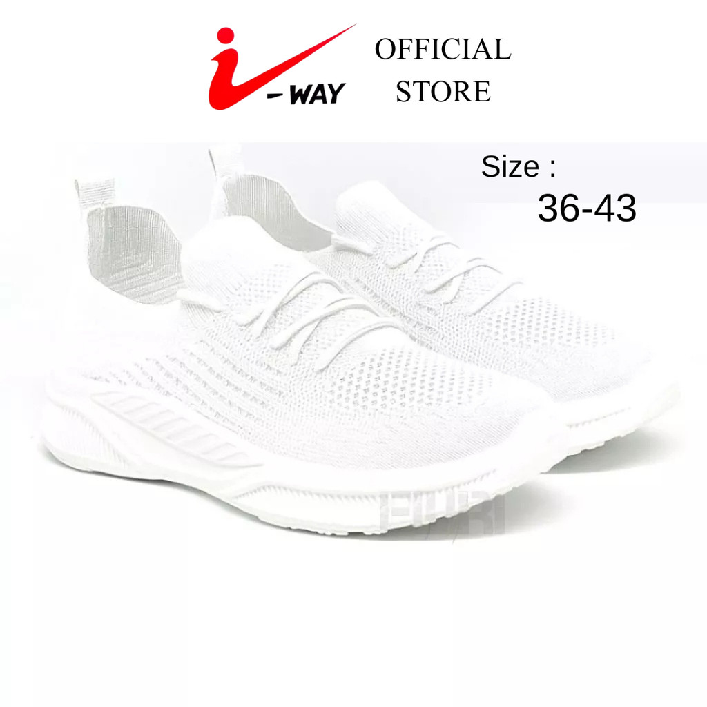 I-Way - Sneakers Slip On 36-40 - Sepatu Knit Rajut Tali Olahraga Pria Wanita - Putih