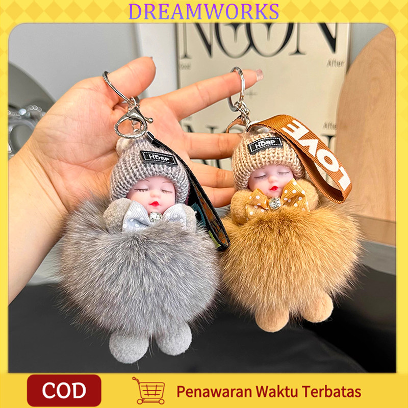 Ready  Gantungan kunci bayi mengantuk/gantungan kunci boneka mewah lembut lucu/liontin boneka tidur