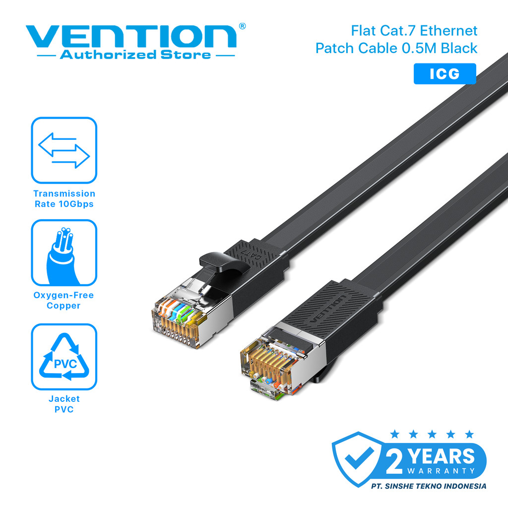 Vention Flat Cat7 LAN Cable 10Gbps Kabel Jaringan RJ45 Gigabit Ethernet 15 - 20 Meter